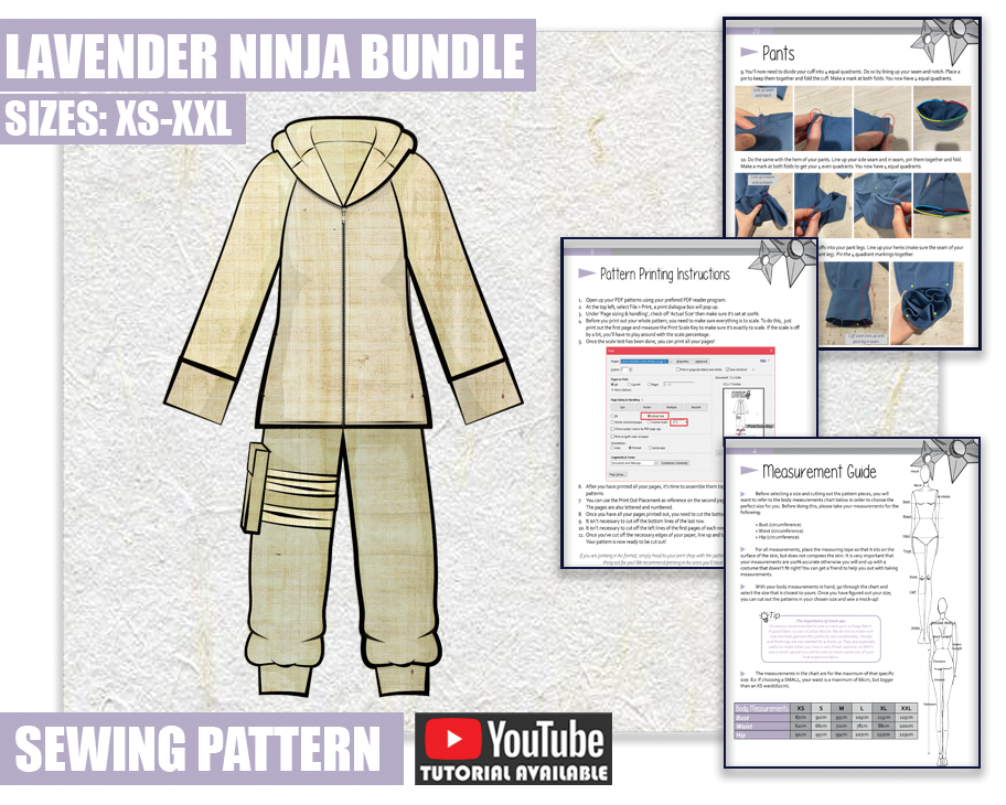 BUNDLE Lavender Ninja Cosplay Sewing Pattern/Downloadable PDF File