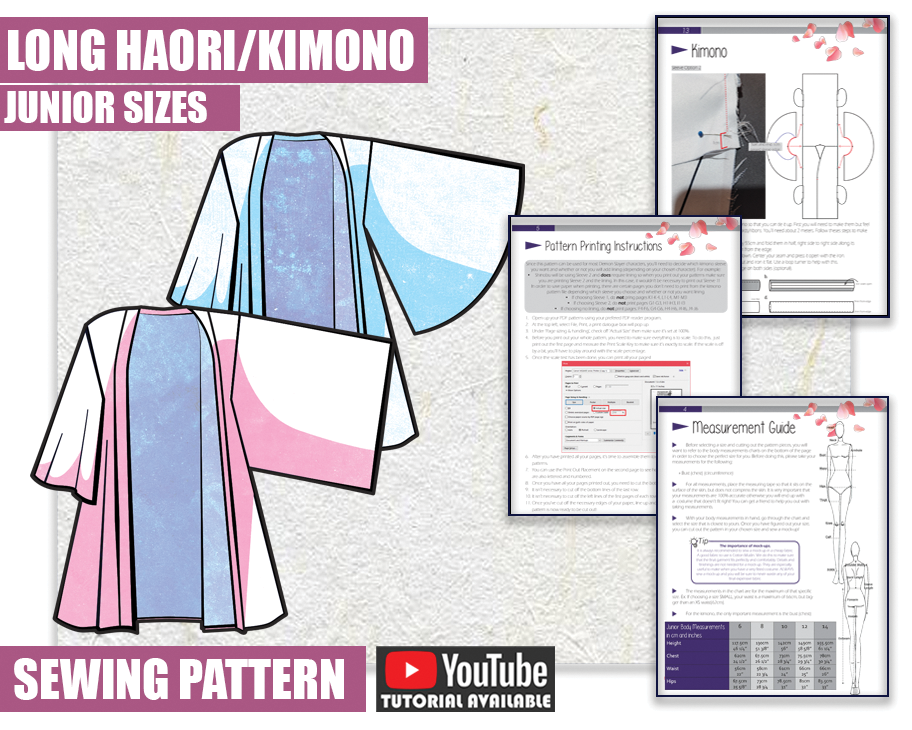 JUNIOR Long Kimono Lined Sewing Pattern/Downloadable PDF File and Tuto