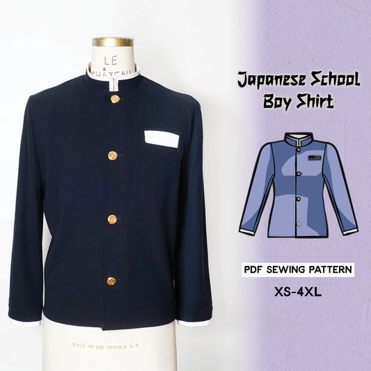Japanese School Boy Shirt Sewing Pattern/Downloadable PDF File and Tutorial Book