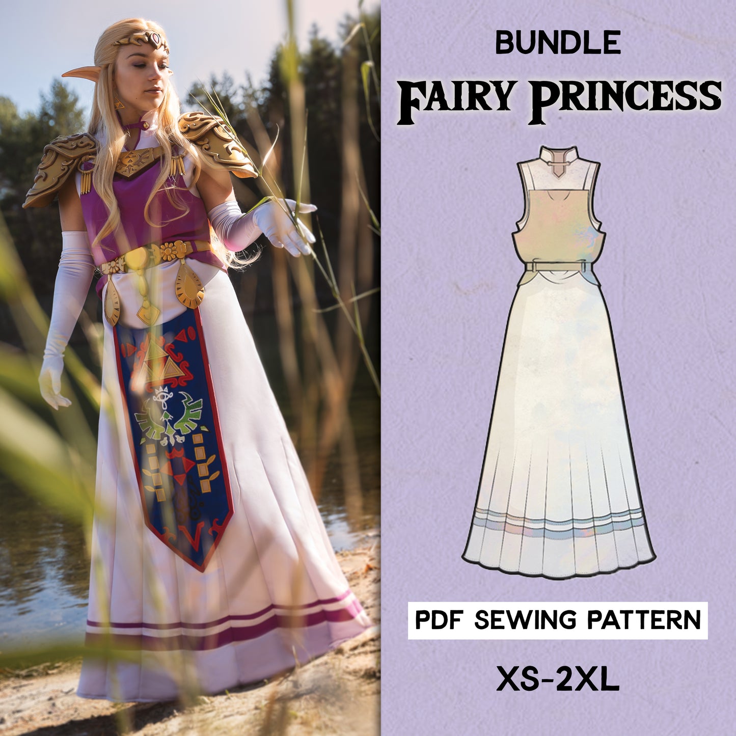 Cosplay sewing pattern for a fantasy princess gown