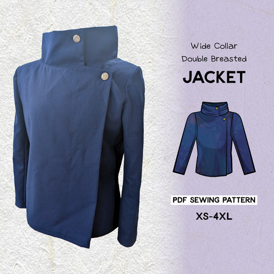 Wide Collar Double Breasted Jacket Sewing Pattern/Downloadable PDF File and Tutorial Book