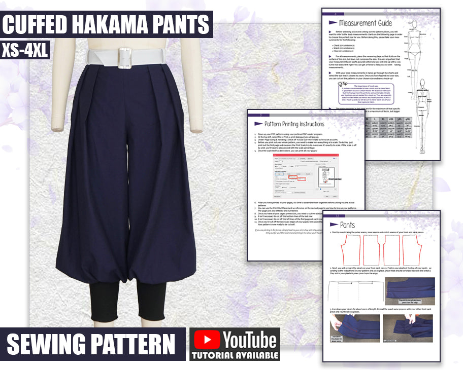 Cuffed Hakama Pants Sewing Pattern/Downloadable PDF File and