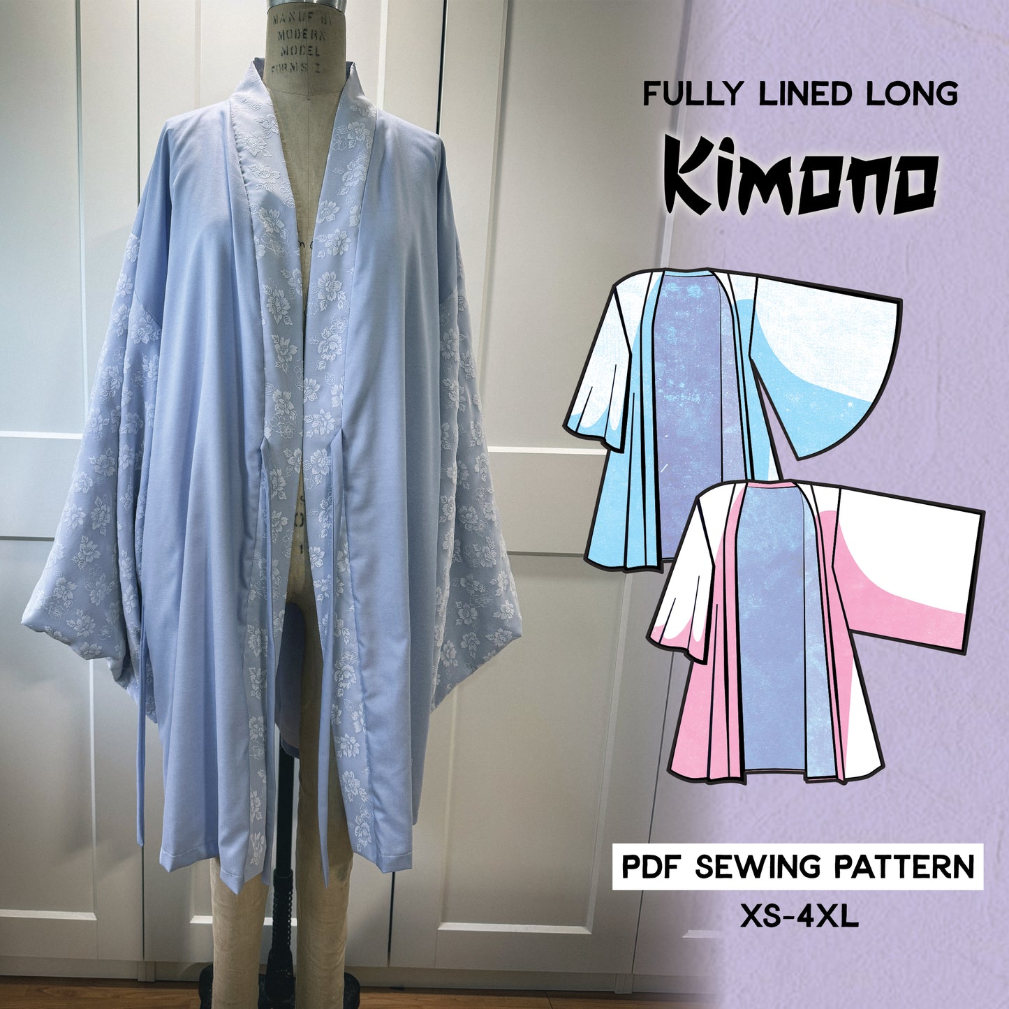 Long Kimono/Haori Lined Sewing Pattern/Downloadable PDF File and Tutorial Book