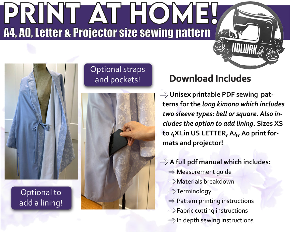 Long Kimono/Haori Lined Sewing Pattern/Downloadable PDF File and Tutorial Book