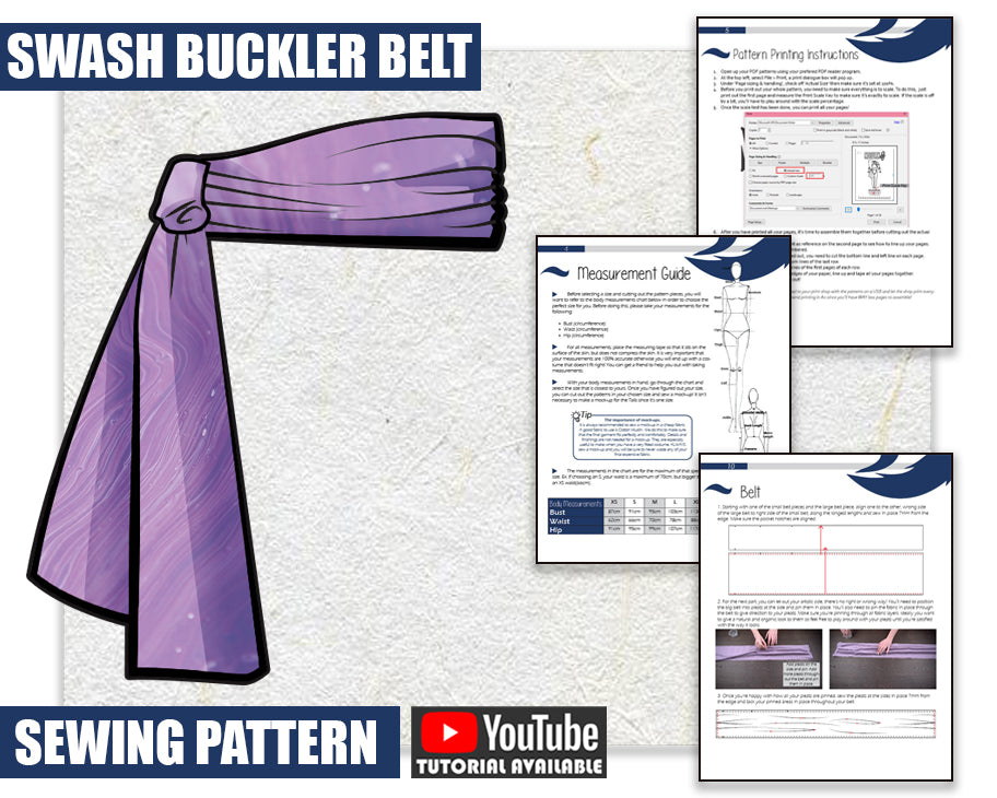 Swash Buckler Belt Sewing Pattern/Downloadable PDF File and Tutorial Book