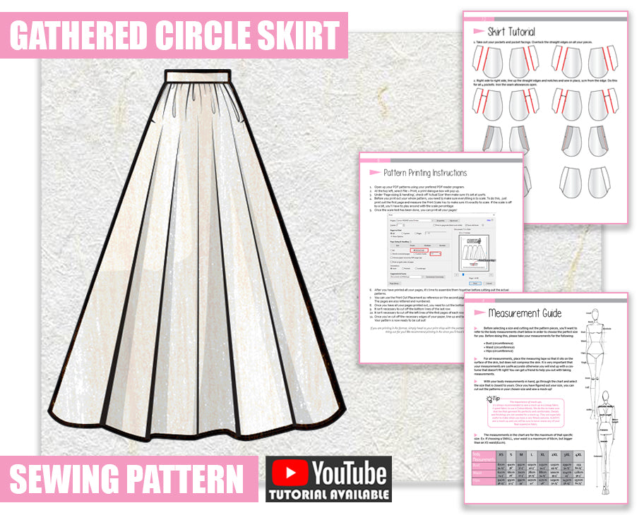 Gathered Full Circle Skirt Sewing Pattern/Downloadable PDF File and Tu – ndlwrkshop gathered-full-circle-skirt-sewing-pattern-downloadable-pdf-file-and-tu-ndlwrkshop