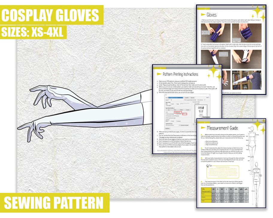 Basic Cosplay Gloves Sewing Pattern/Downloadable PDF File and Tutorial Book