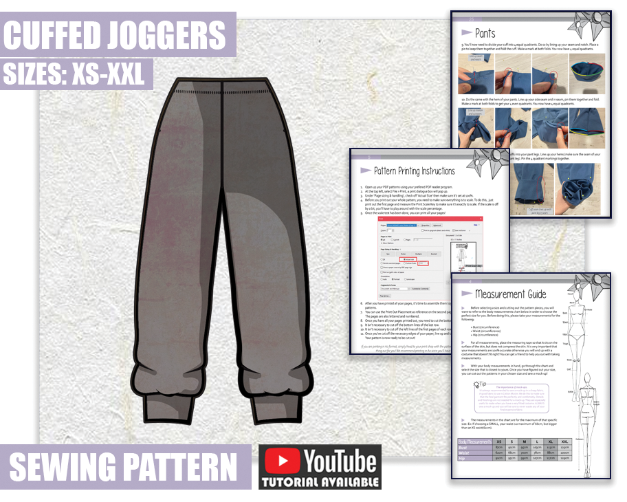 Cuffed Jogger Pants Cosplay Sewing Pattern/Downloadable PDF File