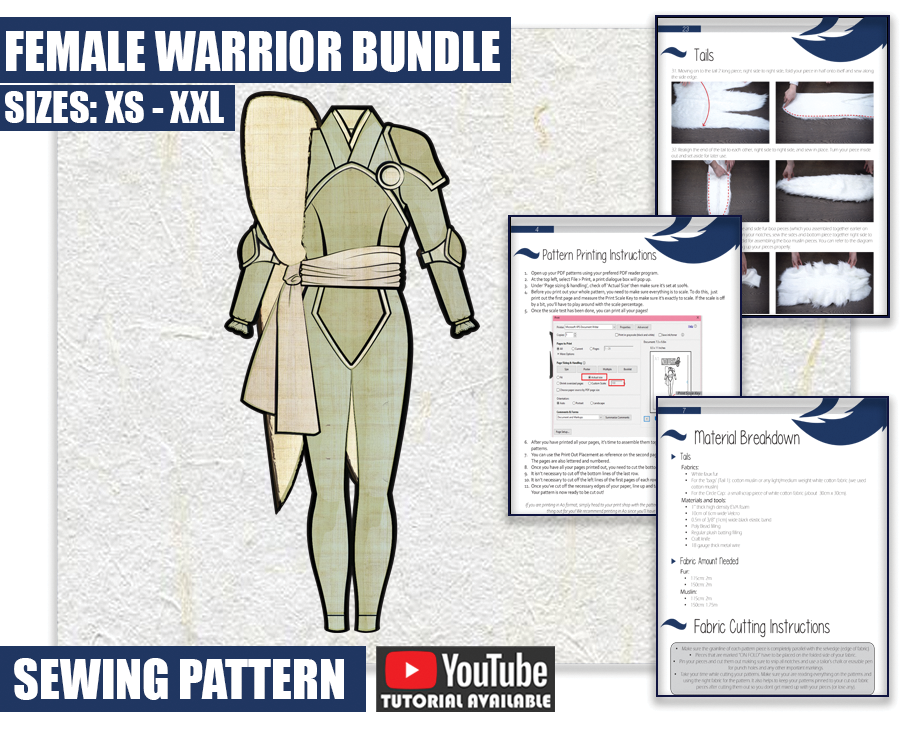 BUNDLE Female Warrior Cosplay Sewing Pattern/Downloadable Pdf File *INCLUDES TAILS*