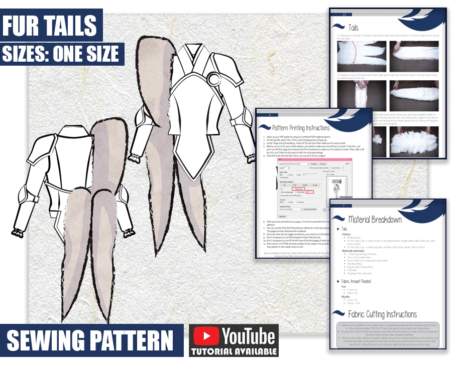 Cosplay Fur Tails Sewing Pattern/Downloadable PDF File and Tutorial Book