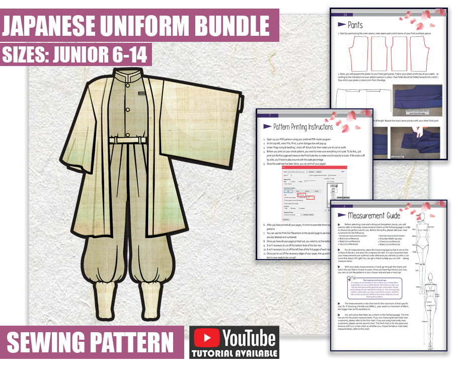 BUNDLE JUNIOR size Japanese Uniform Cosplay Sewing Pattern/Downloadabl