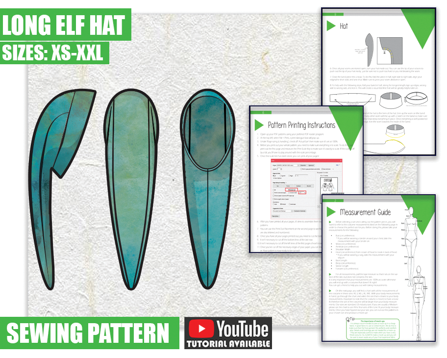Long Elf Hat Sewing Pattern/Downloadable PDF File and Tutorial Book