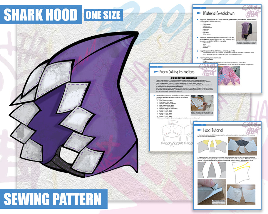 Shark Hood Sewing Pattern/Downloadable PDF File and Tutorial Book