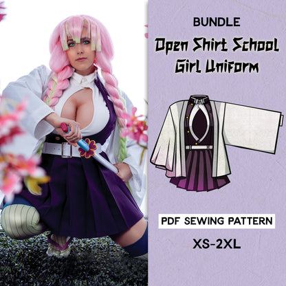 Open Shirt School Girl Uniform Cosplay Sewing Pattern/Downloadable PDF File