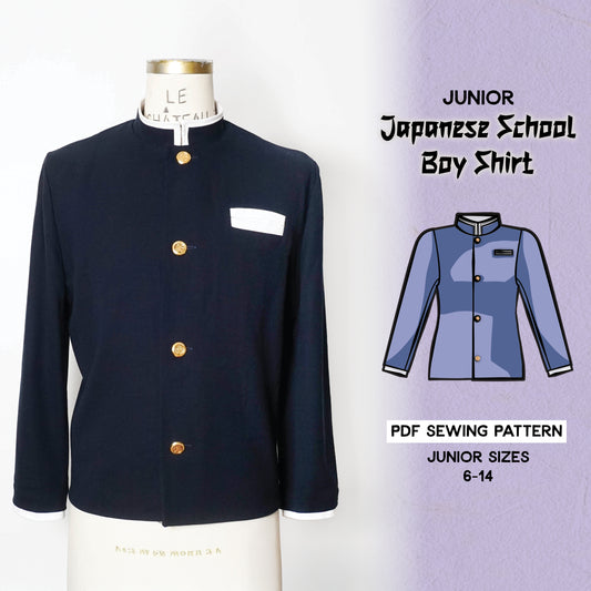 JUNIOR Japanese School Boy Shirt Sewing Pattern/Downloadable PDF File and Tutorial Book