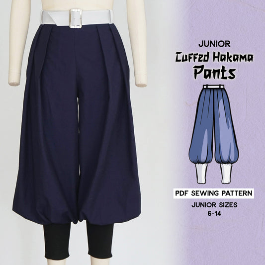 JUNIOR Cuffed Hakama Pants Sewing Pattern/Downloadable PDF File and Tutorial Book