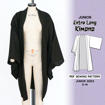 JUNIOR size Extra Long Kimono (no lining) Cosplay Sewing Pattern/Downloadable PDF File