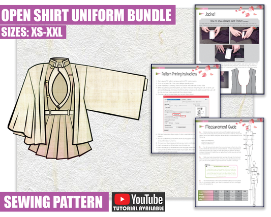 BUNDLE Open Shirt School Girl Uniform Cosplay Sewing Pattern/Downloadable PDF File