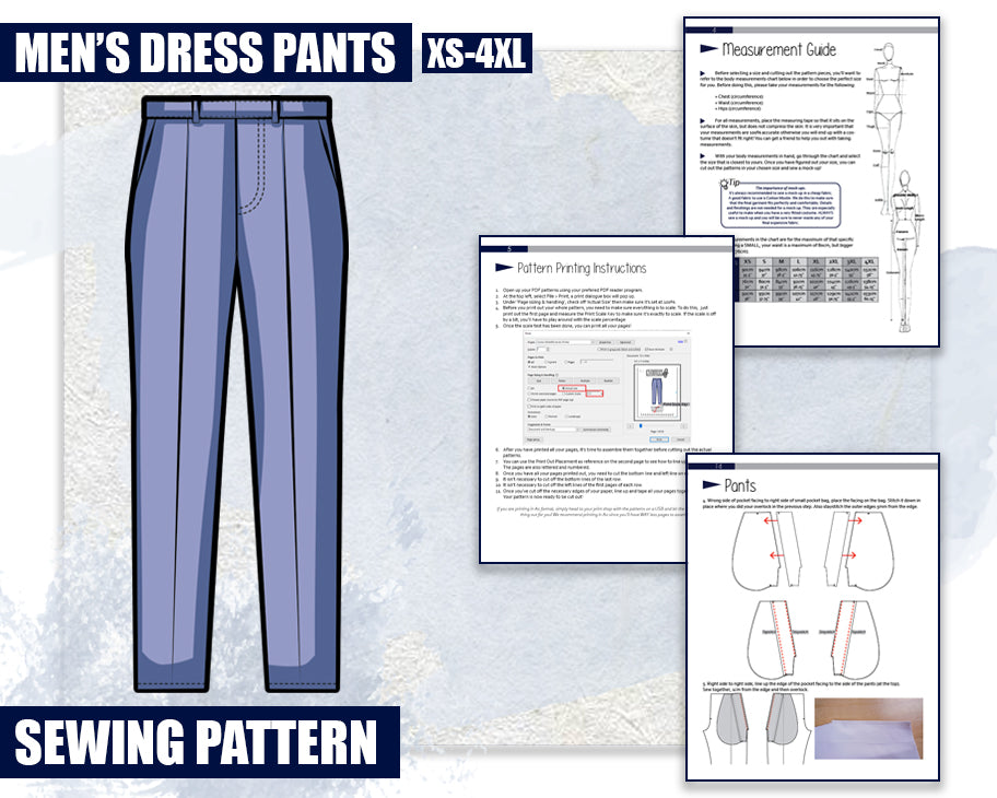 Men's Dress Pants Cosplay Fashion Costume Sewing Pattern/Downloadable PDF File