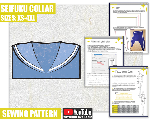 Seifuku Collar Sewing Pattern/Downloadable PDF File and Tutorial Book