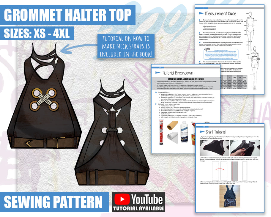 Grommet Halter Top Sewing Pattern/Downloadable PDF File and Tutorial Book