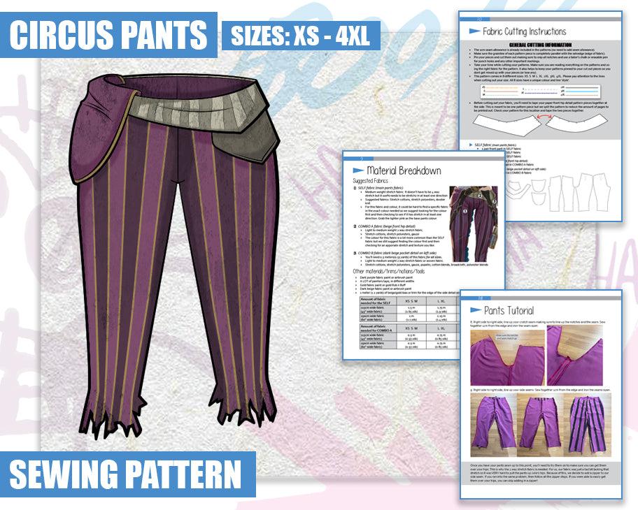 Circus Pants Sewing Pattern/Downloadable PDF File and Tutorial Book