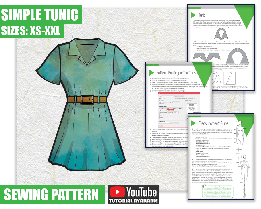 Simple Tunic Sewing Pattern/Downloadable PDF File and Tutorial Book