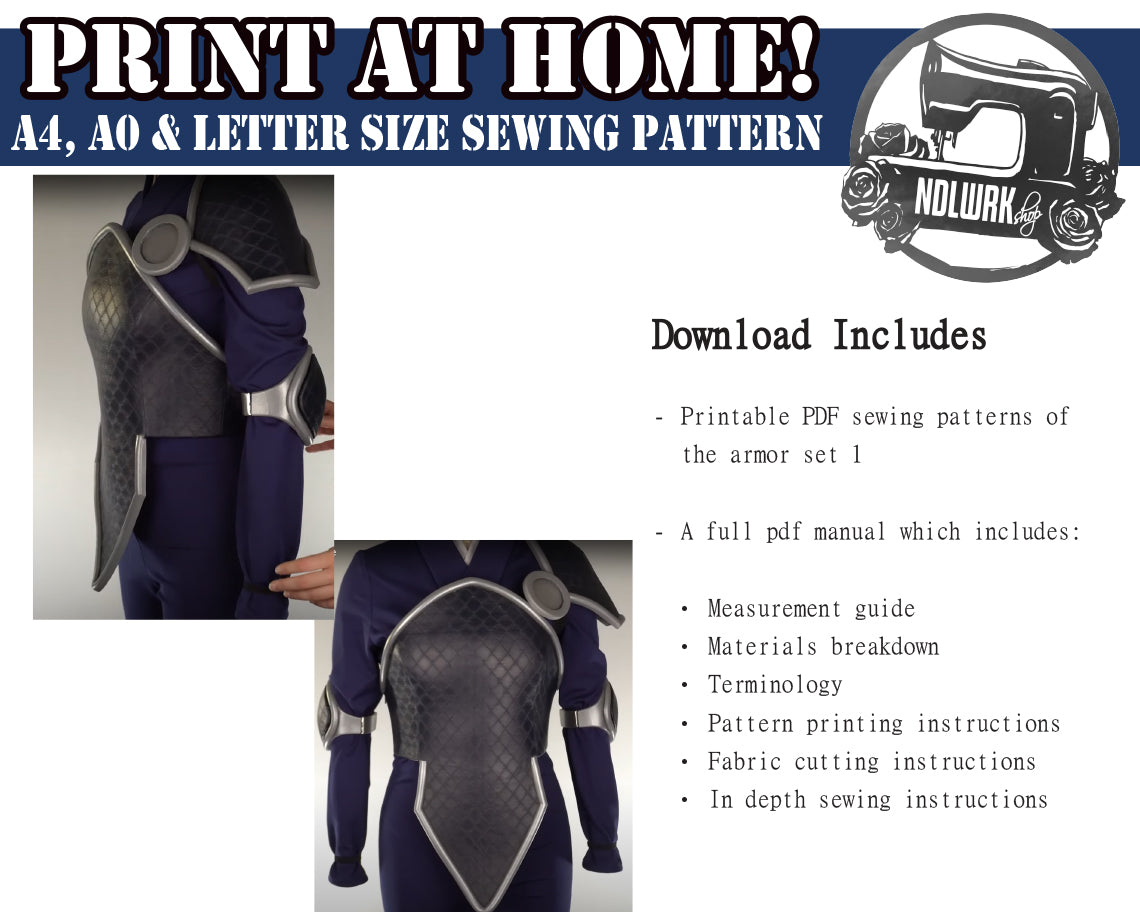 Armor Set 1 Sewing Pattern/Downloadable PDF File and Tutorial Book