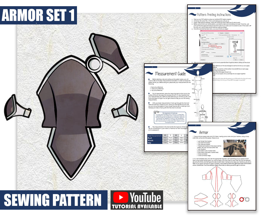Armor Set 1 Sewing Pattern/Downloadable PDF File and Tutorial Book