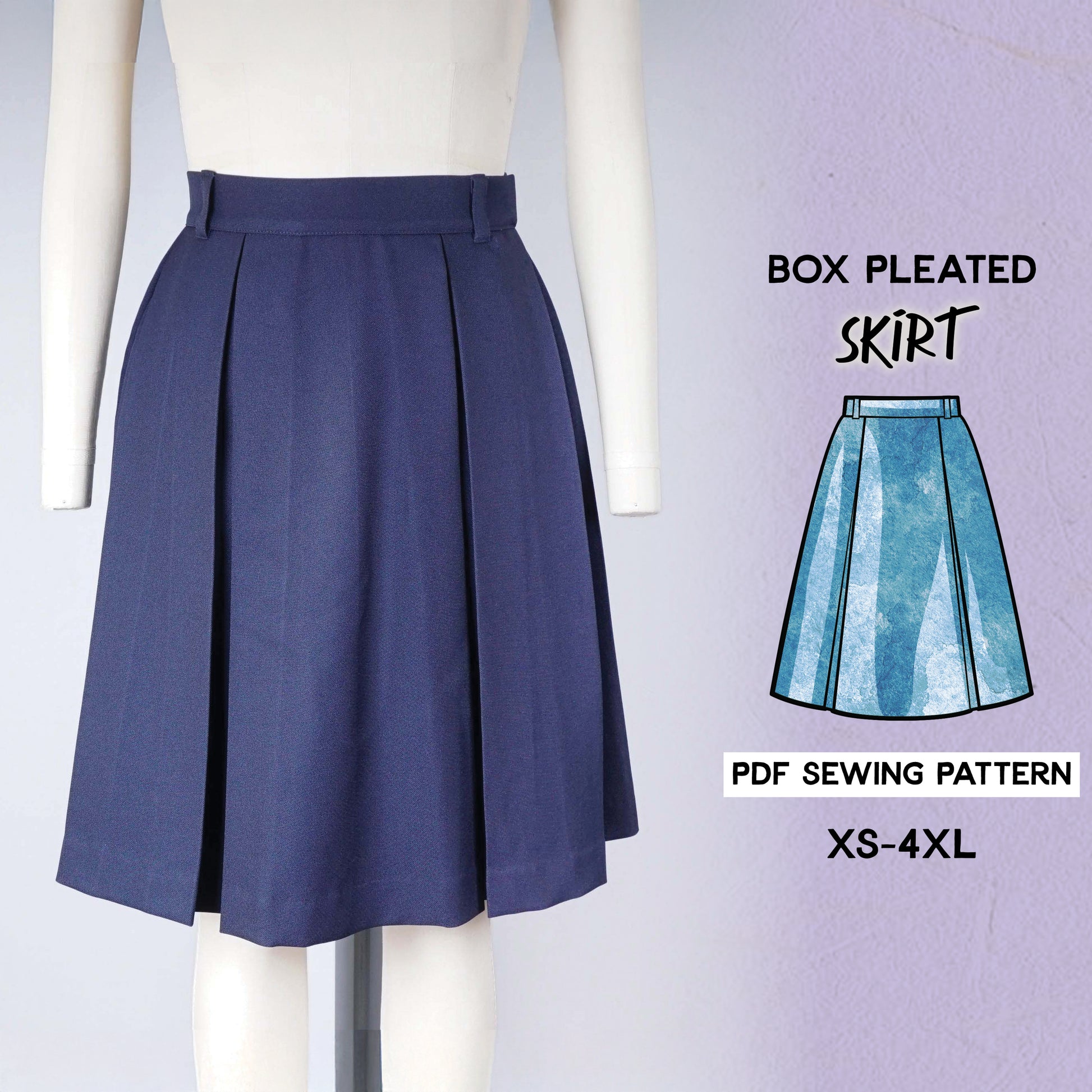 Box Pleated Skirt Sewing Pattern/Downloadable PDF File and Tutorial Bo