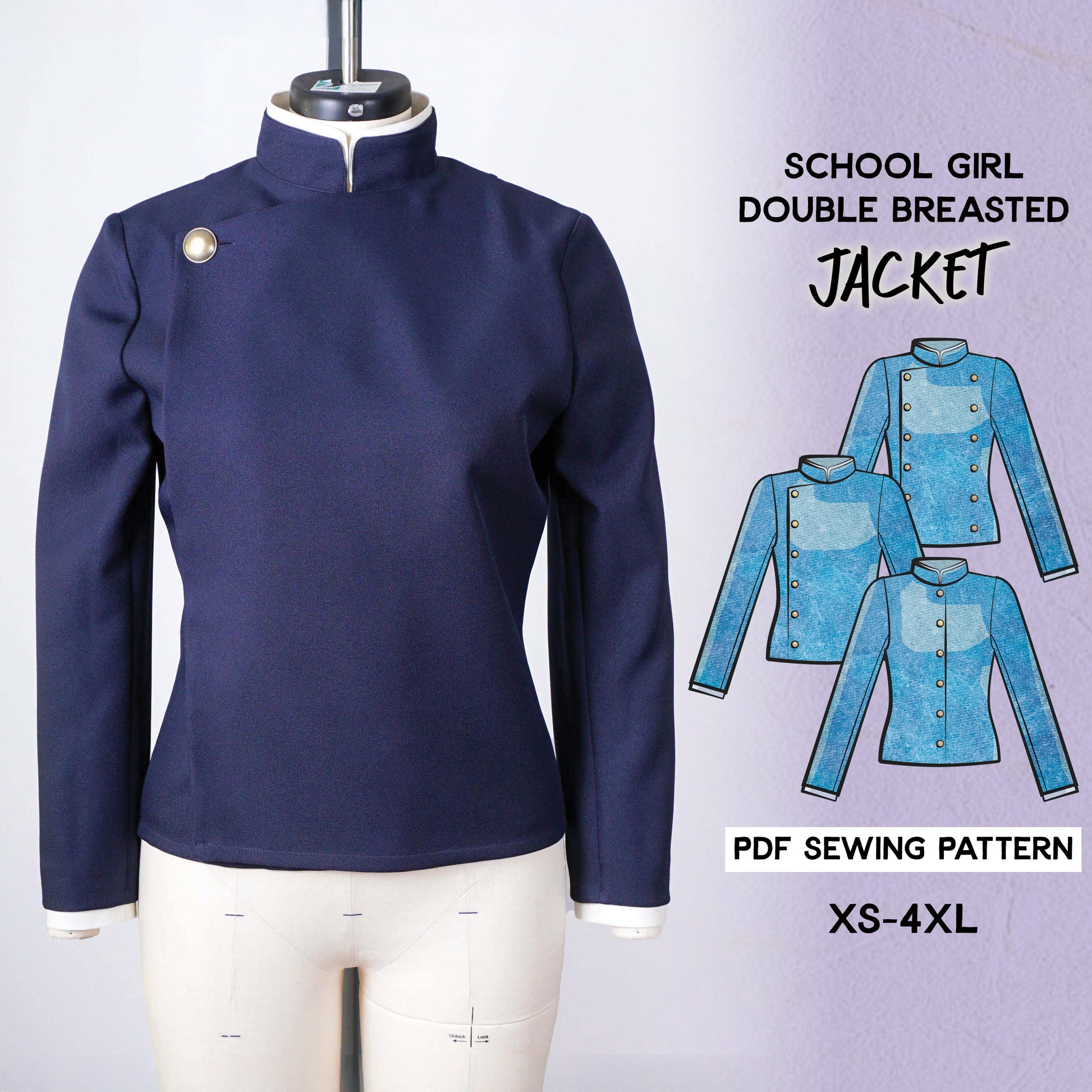 Double Breasted Jacket Sewing Pattern | Women's Sizes XS4XL Double Breasted Jacket Sewing Pattern | Women's Sizes XS4XL