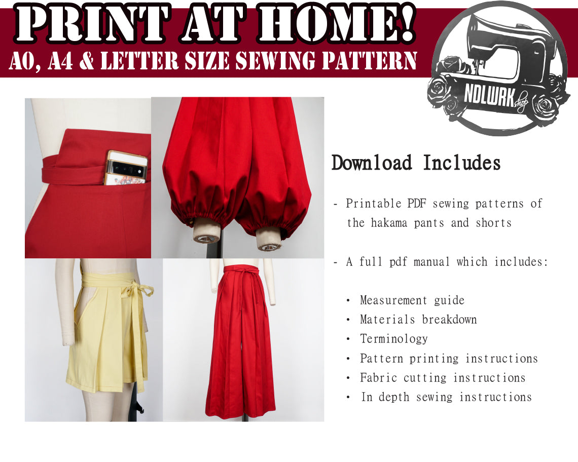 Hakama Pants and Shorts Sewing Pattern/Downloadable PDF and Tutorial Book