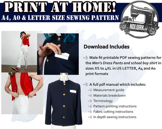 BUNDLE Japanese School Boy Uniform Cosplay Fashion Costume Sewing Pattern/Downloadable PDF File