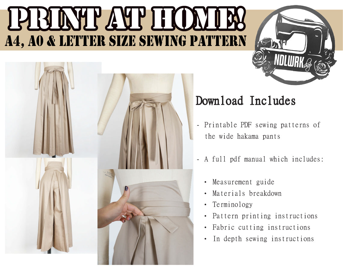 Wide Hakama Pants Sewing Pattern/Downloadable PDF and Tutorial Book