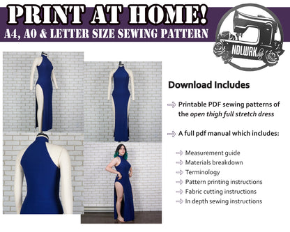 Open Thigh Full Stretch Dress Sewing Pattern/Downloadable PDF and Tutorial Book