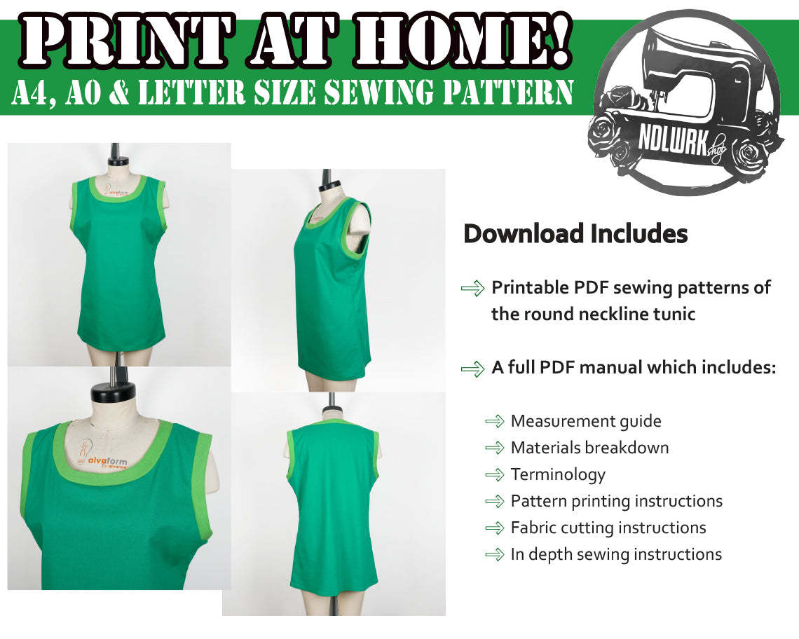 Round Neckline Tunic Sewing Pattern/Downloadable PDF and Tutorial Book