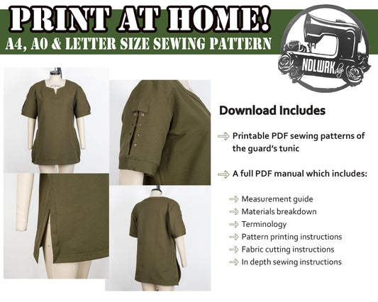 Guard's Tunic Sewing Pattern/Downloadable PDF and Tutorial Book