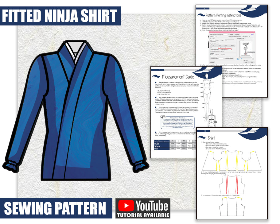 Fitted Ninja Shirt Sewing Pattern/Downloadable PDF File and Tutorial Book