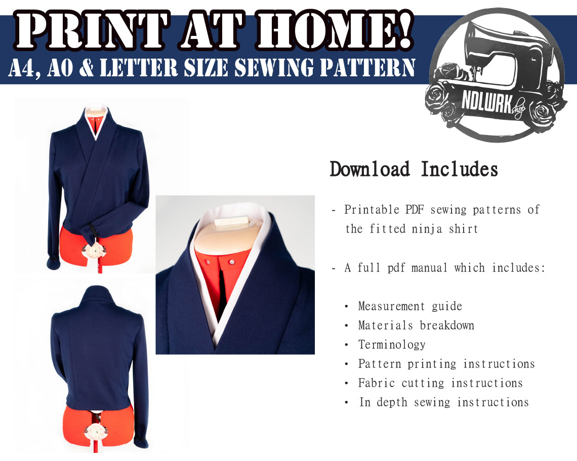 Fitted Ninja Shirt Sewing Pattern/Downloadable PDF File and Tutorial Book