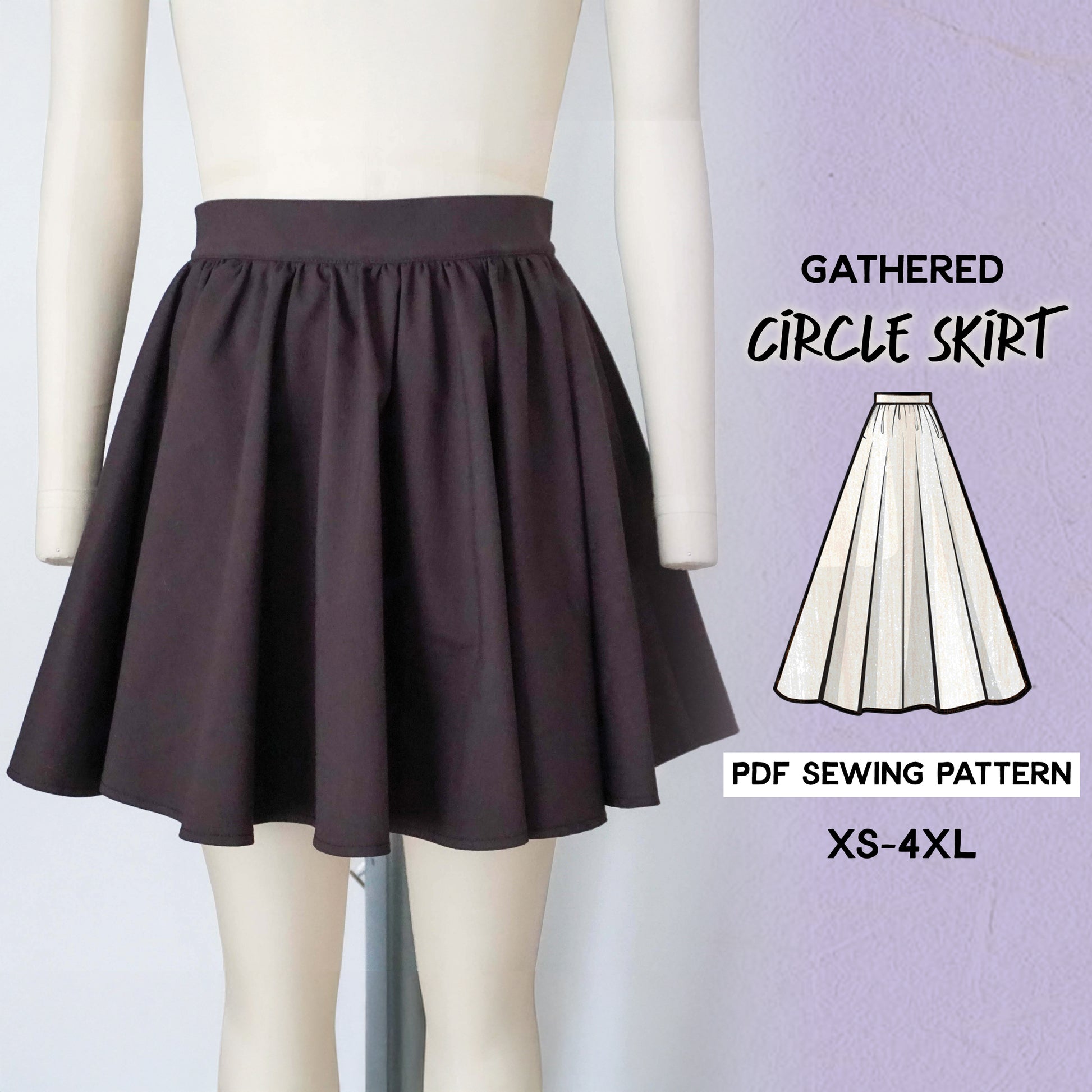 Gathered Full Circle Skirt Sewing Pattern/Downloadable PDF File and Tu