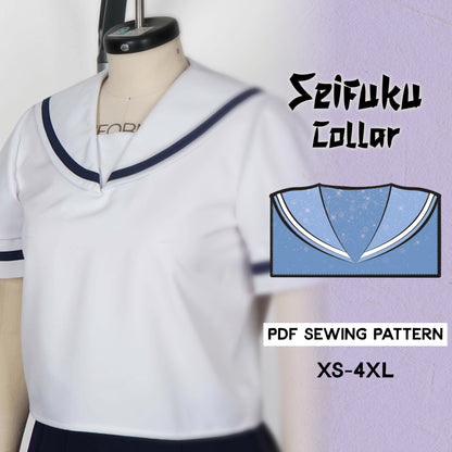 Patron de couture pour col de costume d'uniforme scolaire (Selifuku) / Fichier PDF téléchargeable et livre de tutoriels