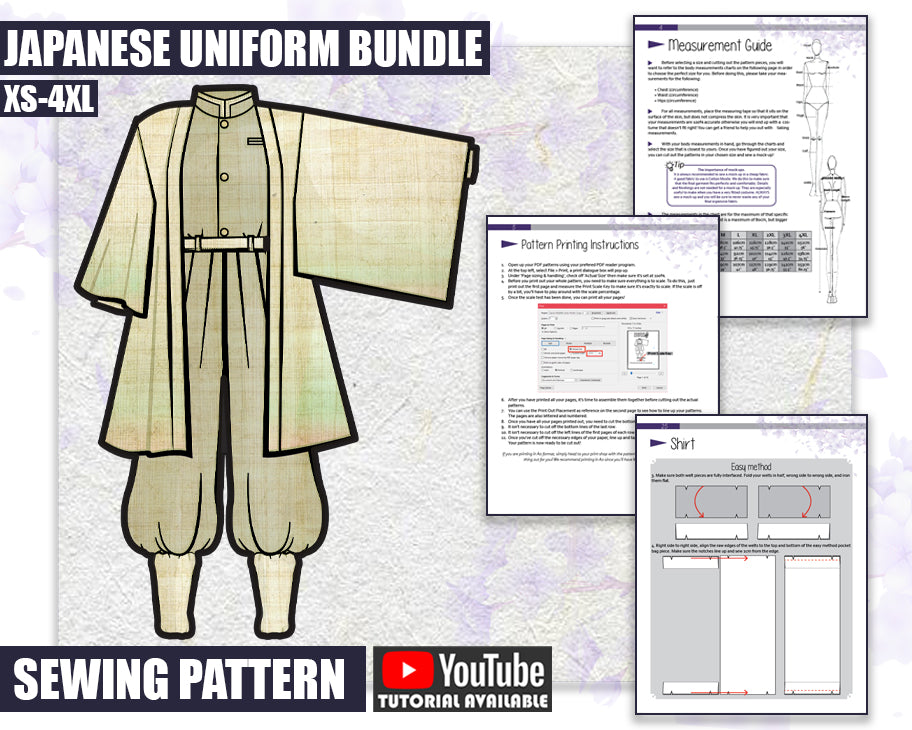 BUNDLE Japanese Uniform Cosplay Sewing Pattern/Downloadable PDF File ...