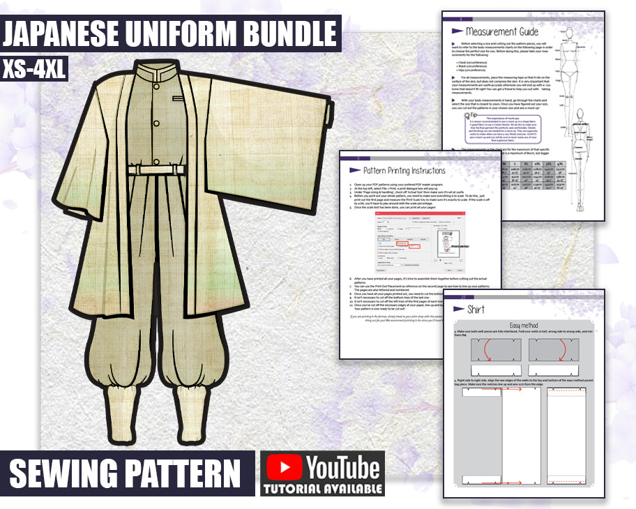 BUNDLE Japanese Uniform Cosplay Sewing Pattern/Downloadable PDF File