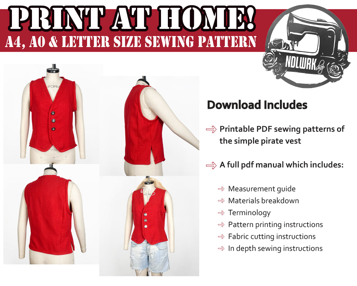 Simple Pirate Vest Sewing Pattern/Downloadable PDF and Tutorial Book –  ndlwrkshop