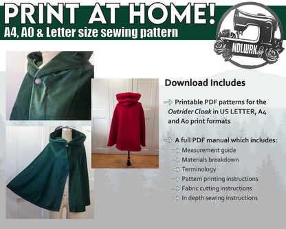 Outrider Cloak Sewing Pattern/Downloadable PDF File and Tutorial Book