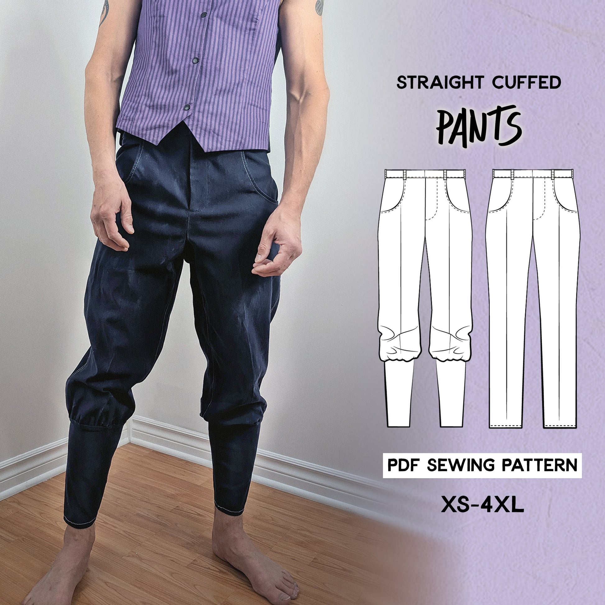 Straight cuffed pants PDF sewing pattern