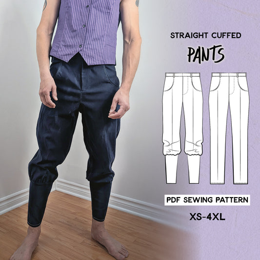 Straight cuffed pants PDF sewing pattern