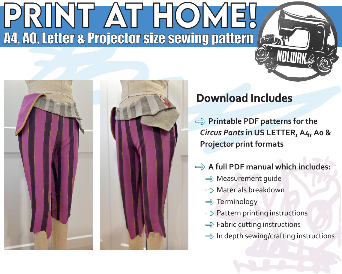 Circus Pants Sewing Pattern/Downloadable PDF File and Tutorial Book