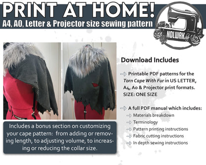 Easy Cape Pattern | Fur Shoulder Collar Sewing PDF + Tutorial Book