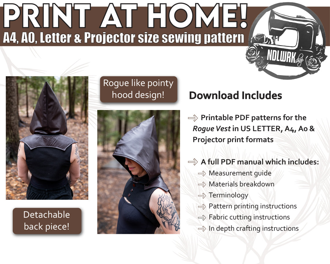 Hooded Half Vest Sewing Pattern – Medieval Hood Pattern, Cosplay Costume, Sizes XS–4XL / Downloadable PDF File and Tutorial Book